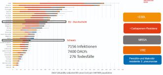 Abb. 2. Bedeutung Antibiotikaresistenz EU/CH 2015; aus: Gasser, Kronenberg et. al., Lancet Infect Dis 2018