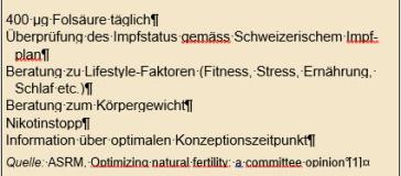 Tab. 1. Präkonzeptionelle Empfehlungen