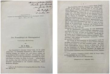 Abb. 3a und 3b. Separatum der Formalin-Publikation 1893 mit Widmung an seine Frischvermählte Emma Amann.